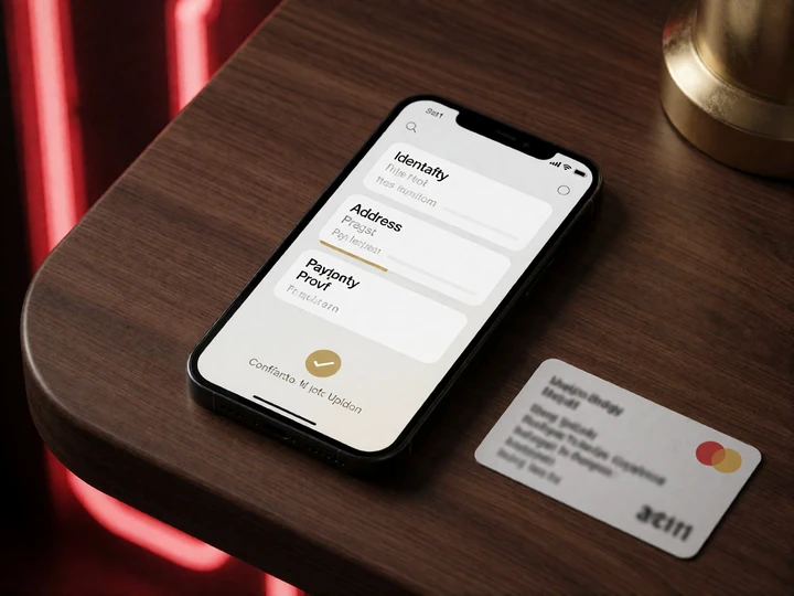Smartphone mit sicherer Dokumenten-Upload-Ansicht f&uuml;r die KYC-Verifizierung vor einer Casino-Auszahlung